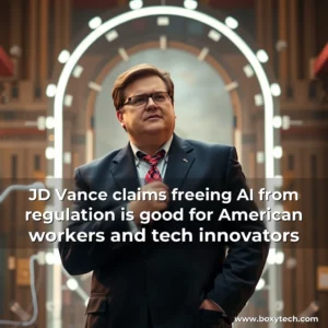 Artistic representation for JD Vance claims freeing AI from regulation is good for American workers and tech innovators
