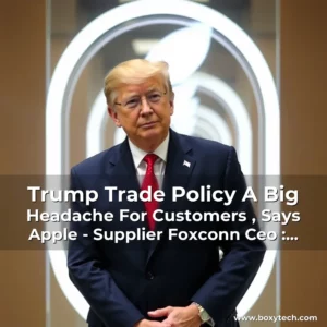Artistic representation for Trump Trade Policy A Big Headache For Customers , Says Apple - Supplier Foxconn Ceo : Very , Very Hard To Predict How Things Will Develop ... - Apple ( Nasdaq : Aapl ), Amazon . Com ( Nasdaq : Amzn ) And Microsoft ( Nasdaq : Msft ) Are All Apple Suppliers.