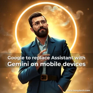 Artistic representation for Google to replace Assistant with Gemini on mobile devices