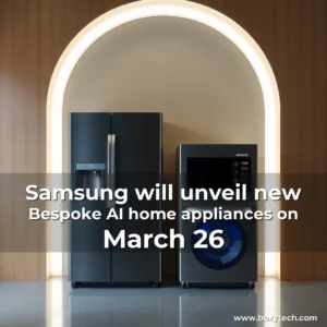 Artistic representation for Samsung will unveil new Bespoke AI home appliances on March 26