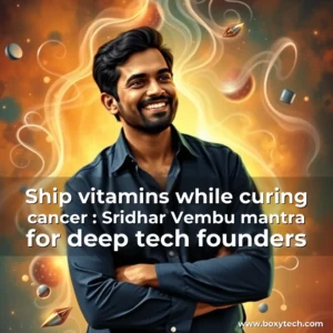 Artistic representation for Ship vitamins while curing cancer : Sridhar Vembu mantra for deep tech founders