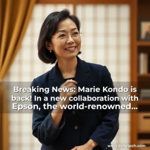Artistic representation for Breaking News: Marie Kondo is back! In a new collaboration with Epson, the world-renowned tidying expert and best-selling author has returned to sharing her top tips on decluttering our homes and workspaces by embracing the philosophy of "kanso," achieving simplicity and clarity.
