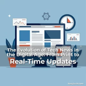 Artistic representation for The Evolution of Tech News in the Digital Age: From Print to Real-Time Updates